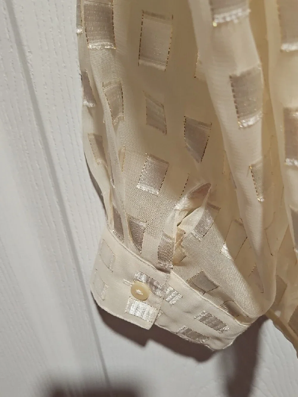 Vintage Basic Editions Ivory Sheer Square-Jacquard Button-Down Shirt